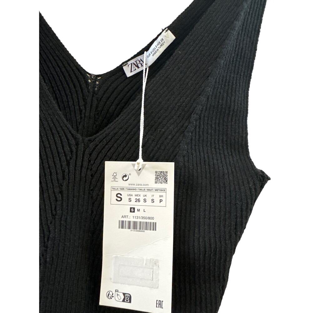 Zara Knit Crop Top Black with Scalloped Bottom Womens Size Small NWT - Picture 4 of 5